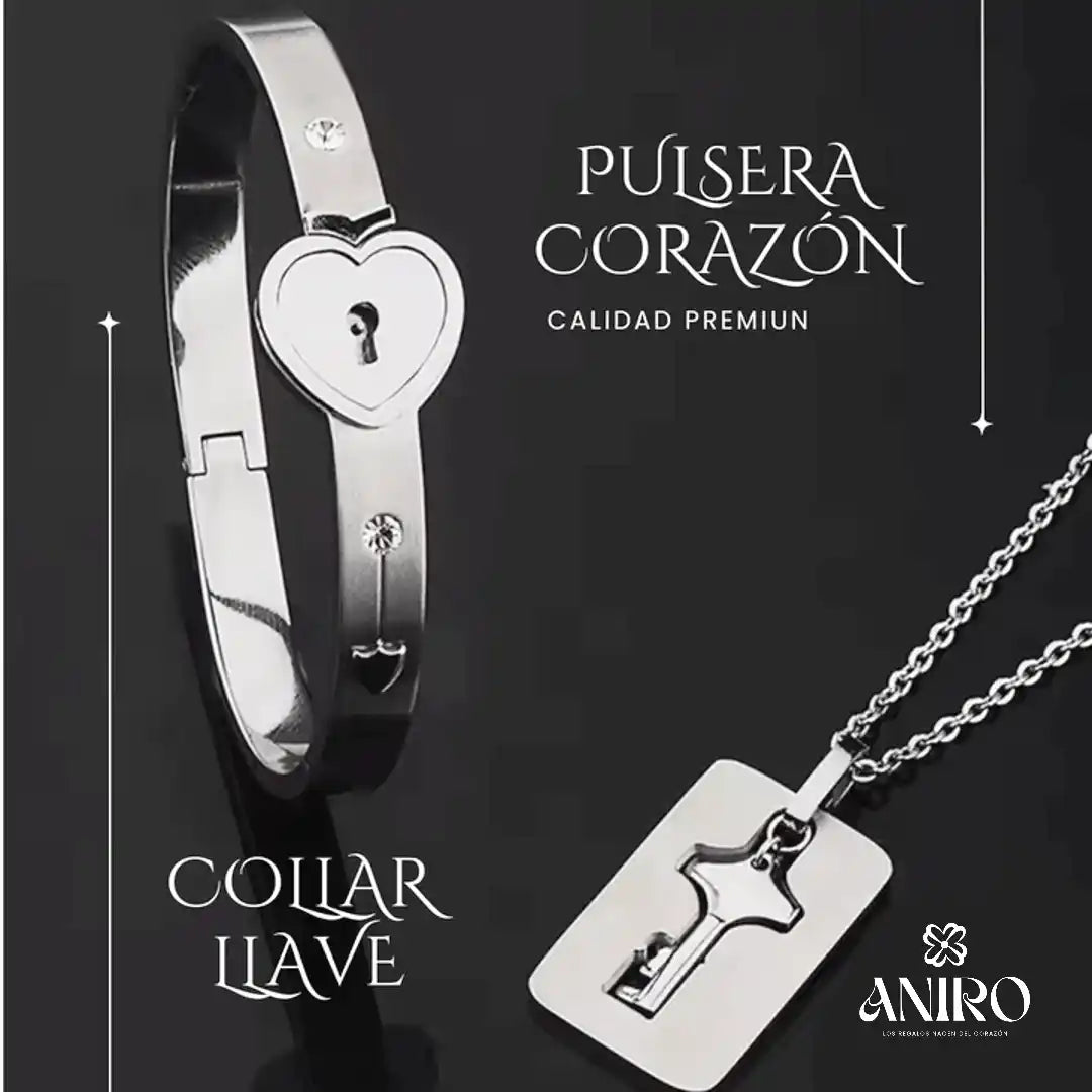 PULSERA CORAZÓN Y COLLAR LLAVE (PAREJAS)